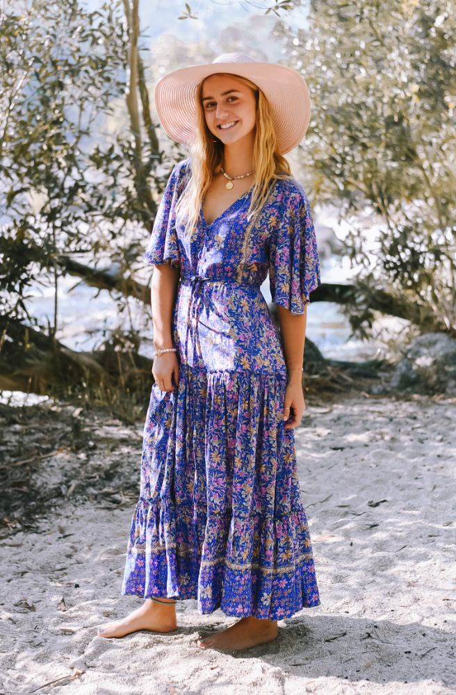 Bohemian Cobalt Bloom Midi Dress – Tonketti - Main Image