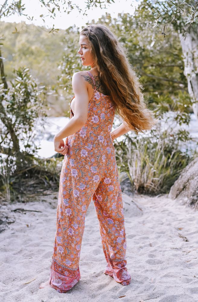 Earth Essence Transit Overalls, Rear View, bohemian women's clothing Australia overalls floral print