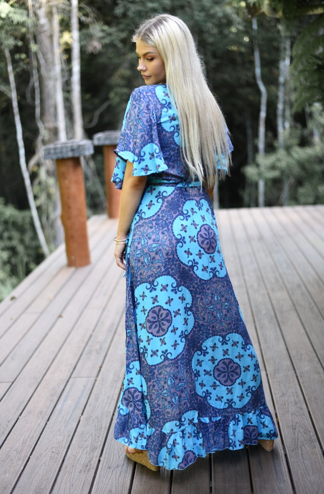 Lulu Print Combi Wrap Maxi Dress, Rear View