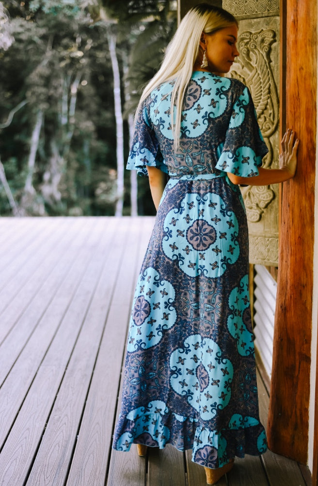 Lulu Print Combi Wrap Maxi Dress, Rear View