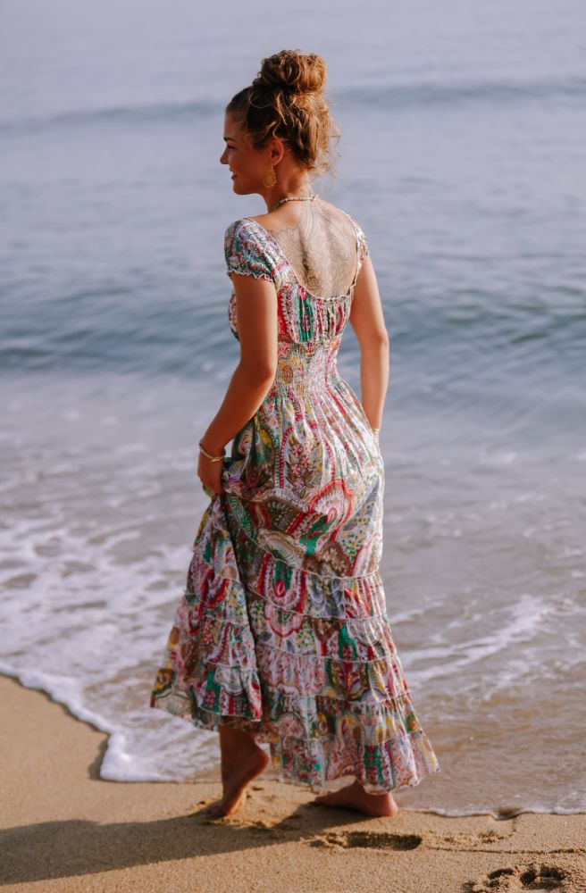 full length boho summer maxi dress wear on or off the shoulder