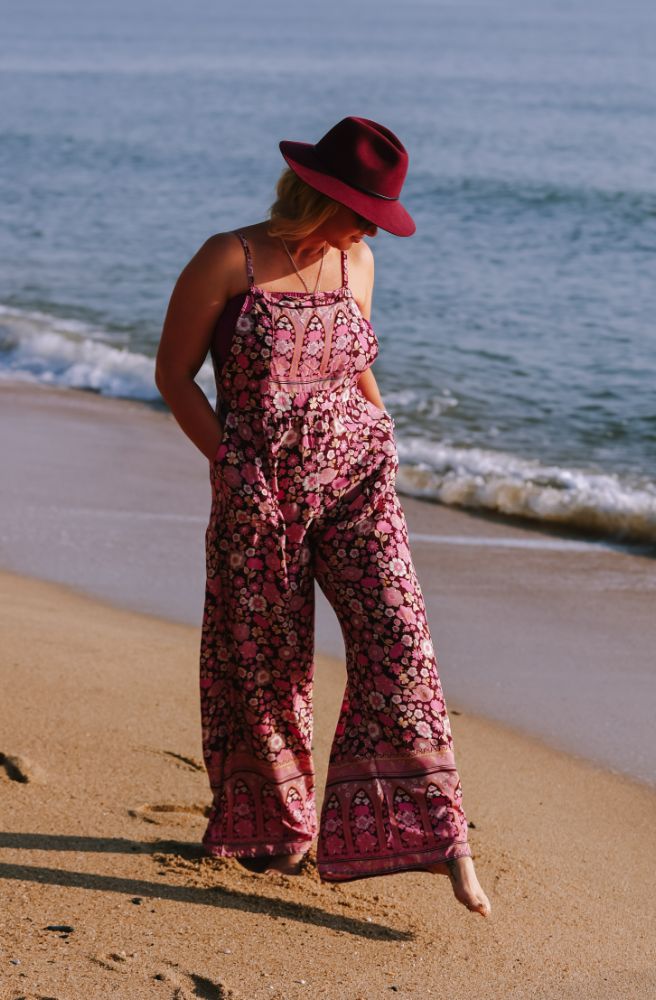womens boho clothing online pink floral overalls