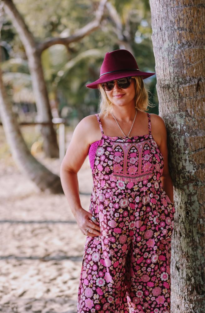 boho festival overalls pink floral