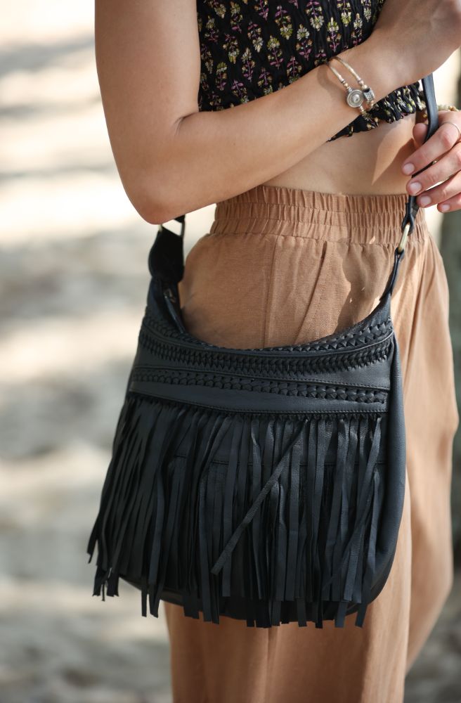 black mini nayeli shoulder bag bohemian style crossbody 