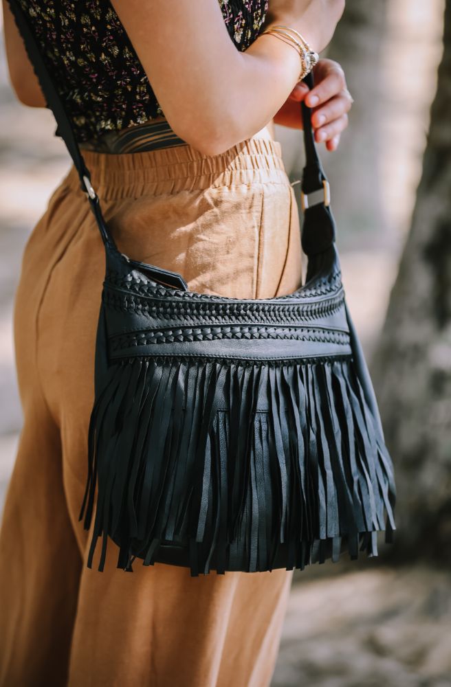 boho crossbody bags australia black fringed leather