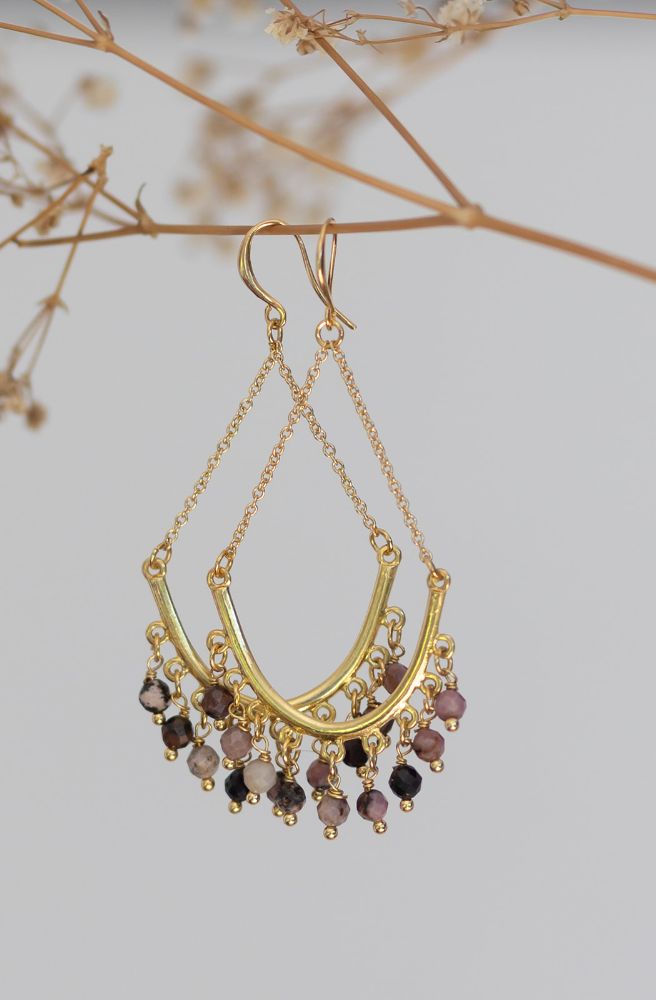rodhonite stone dangle earrings gold bohemian