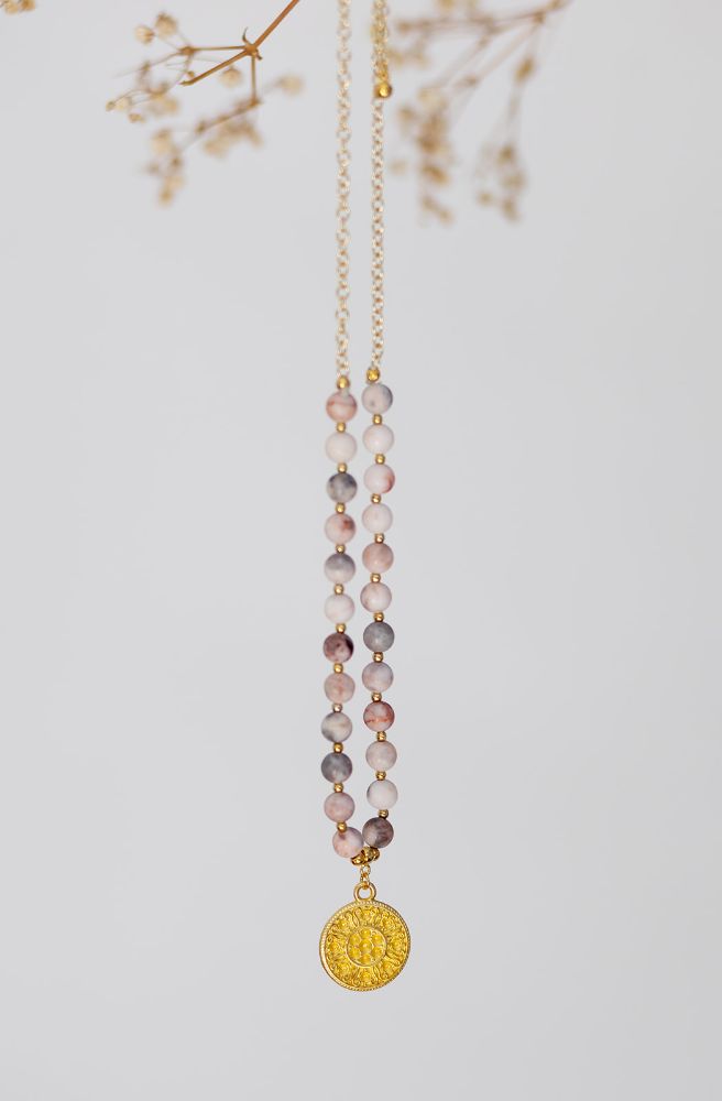 boho mandala gold pendant necklace gemstone beads