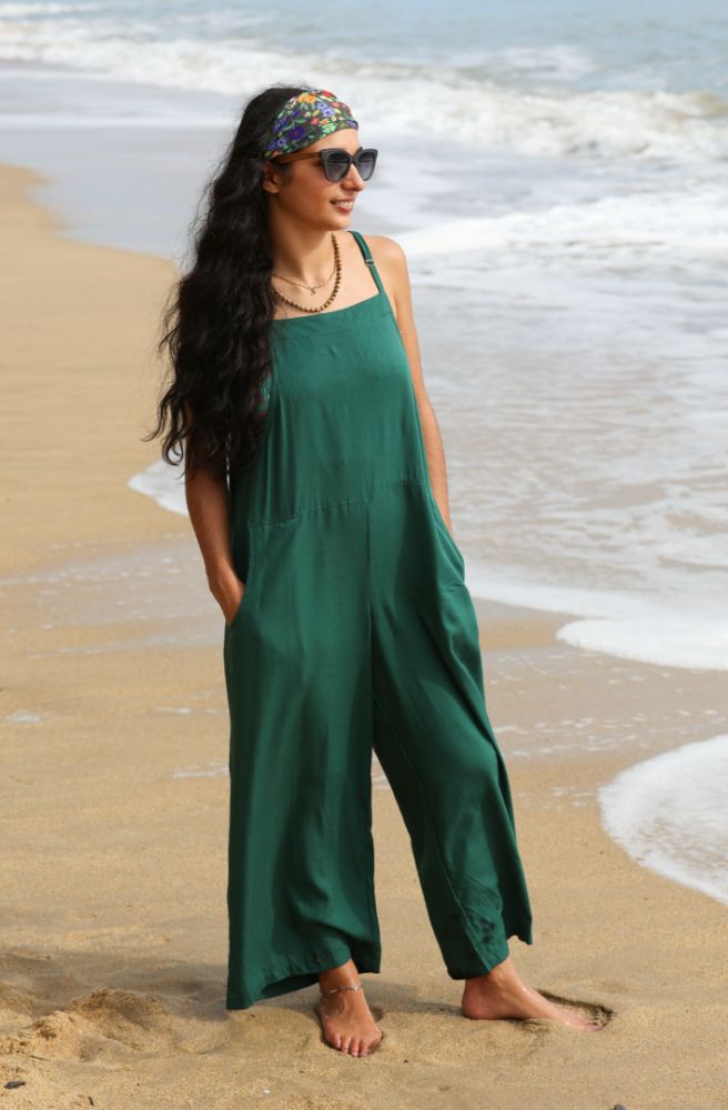 relaxed womens overalls boho green plus size