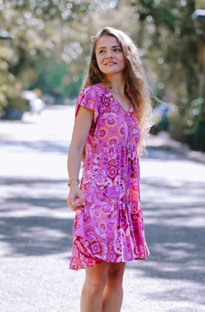 womens boho clothing online australia jaase tracey mini dress pink cosmic print
