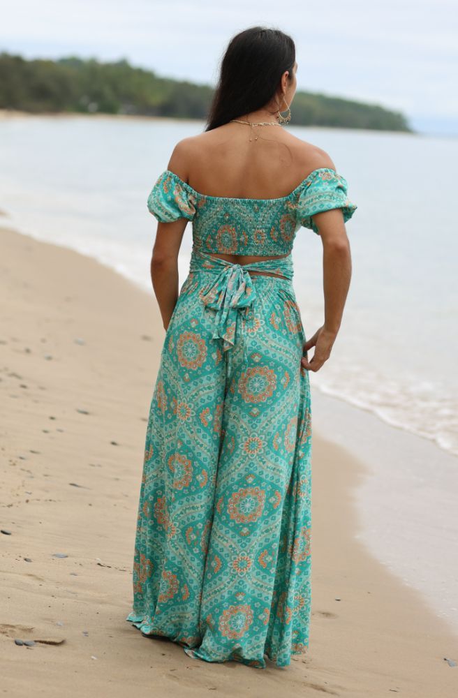 boho womens pants turquoise mandala print