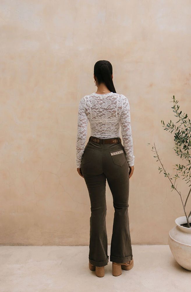 High waist khaki cord jeans 