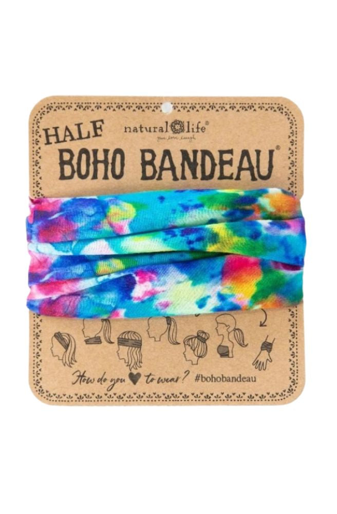 Boho Bandeau Half Blue Rainbow Tie Dye, Boho Style Headband