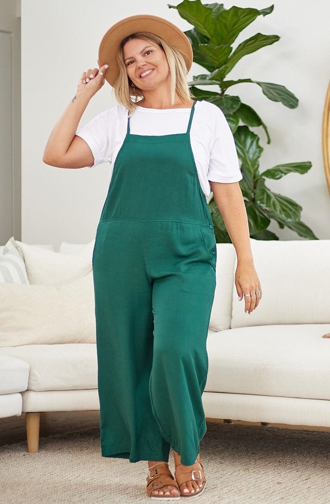 womens green boho overalls full length plus size