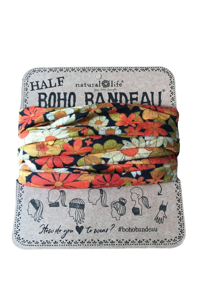Boho Bandeau Half Folk Flower Patchwork, Stretch Knit Headband