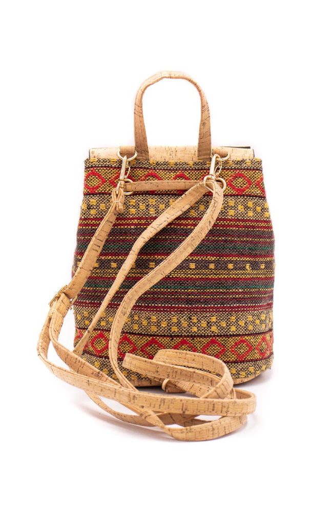 ethnic fabric and cork backpack boho design
