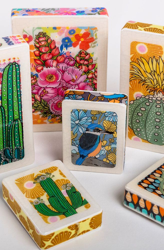 boho resin home decor art plaques cactus 1970s