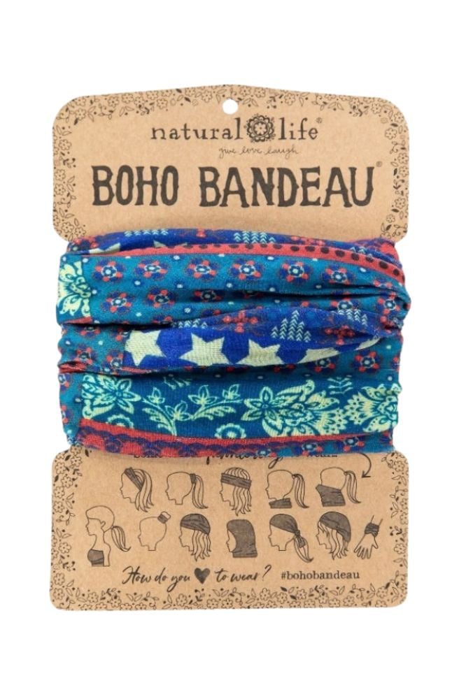 Boho Bandeau Dusty Blue Stars, Bohemian Style Headband