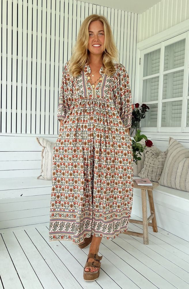 Jaase Harlowe Print Boheme Midi Dress, Boho Smock Style
