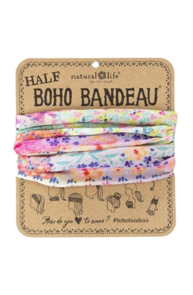 Boho Bandeau Half Pink Water Clear Patchwork, Bohemian Style Headband