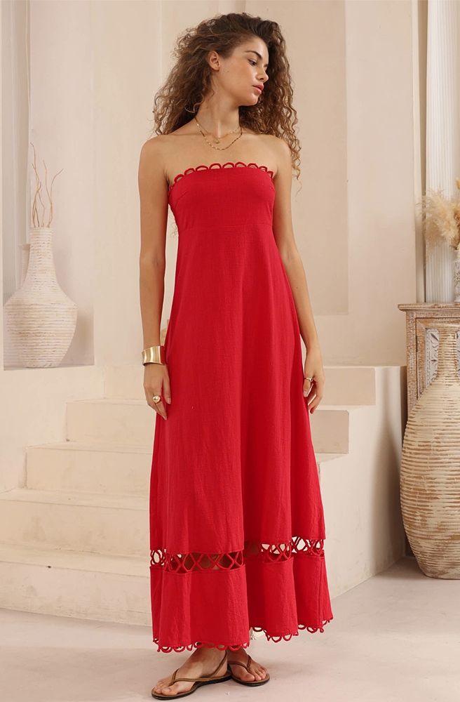 Ruby Horizon Wrap Maxi Dress, Soft Rayon Wrap Maxi in Red Tone