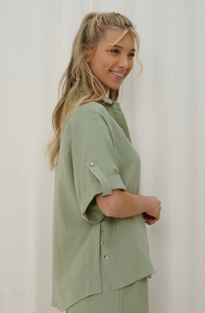 womens boho clothing online australia cotton linen shirt sage green