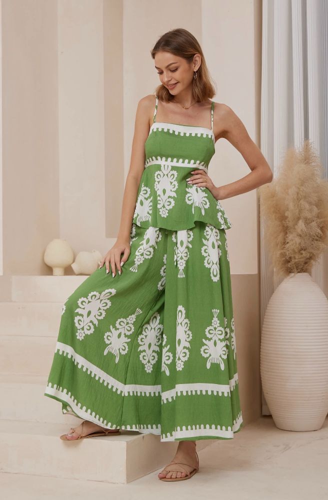 Green Nero Maxi  Pants, Wide Leg