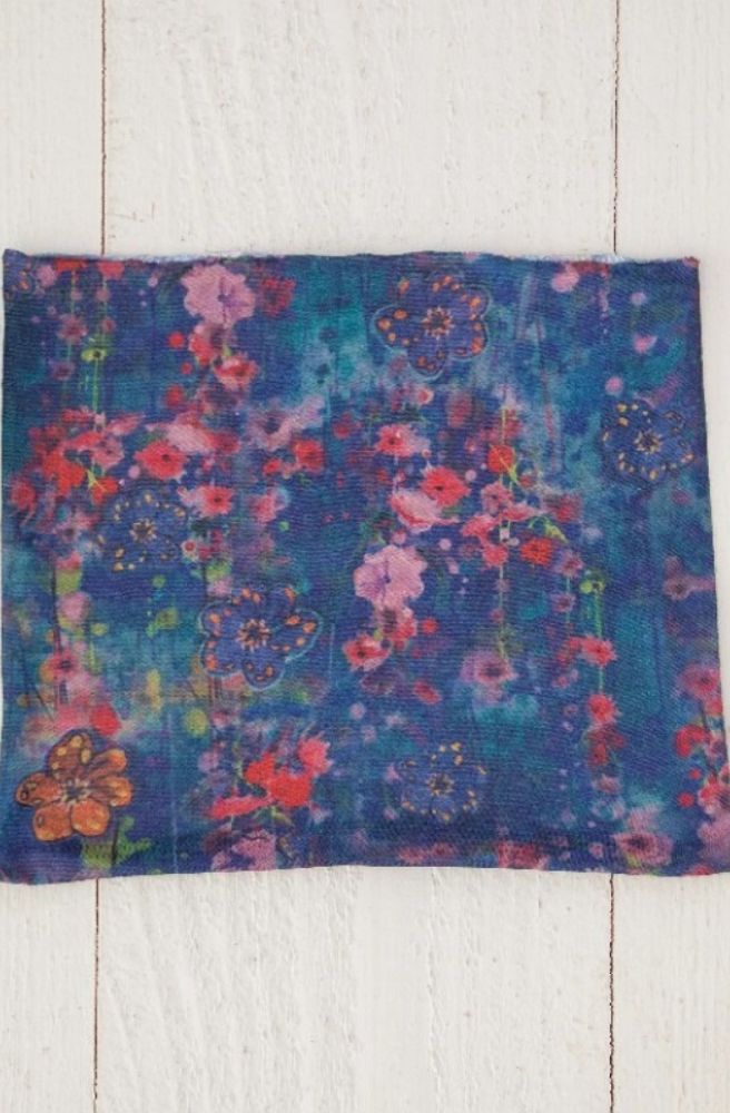 boho bandeau stretch knit headband indigo floral print