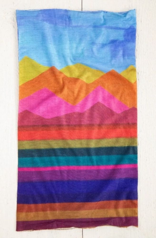 stretch knit bohemian headband rainbow mountain range print 