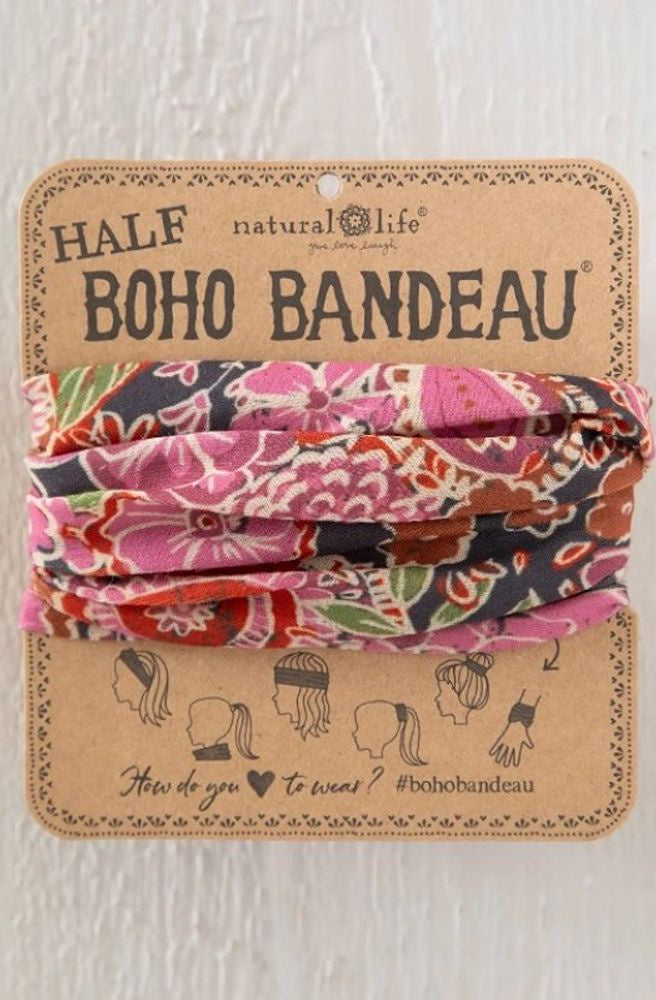 Boho Bandeau Half Pink Sketched Paisley