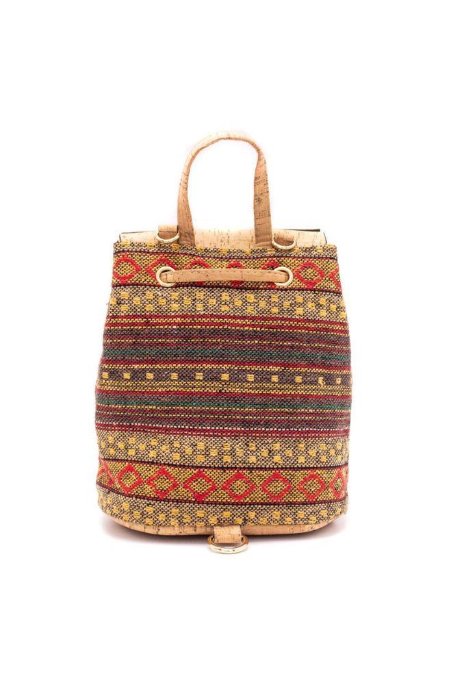 womens cork backpack ethnic fabric boho design