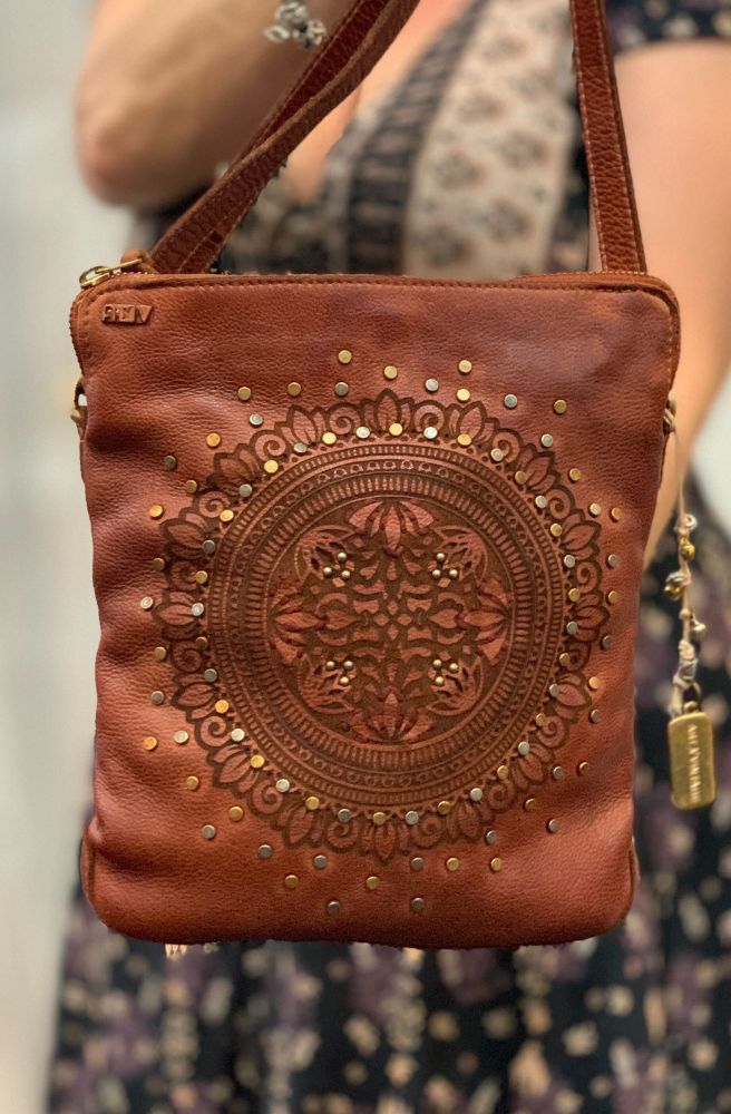 Cosmo Crossbody, Boho Style Leather Handbag Tan Colour