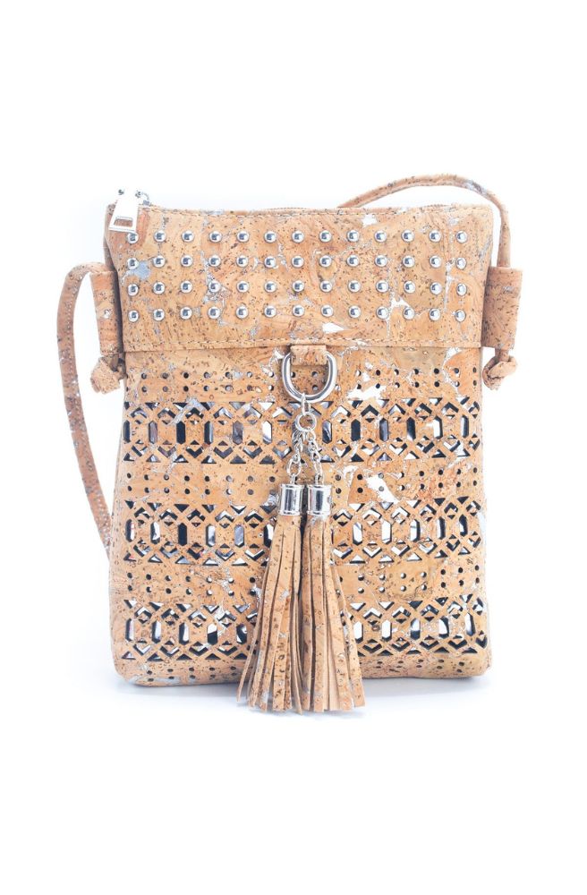 boho style cork handbag cut out design