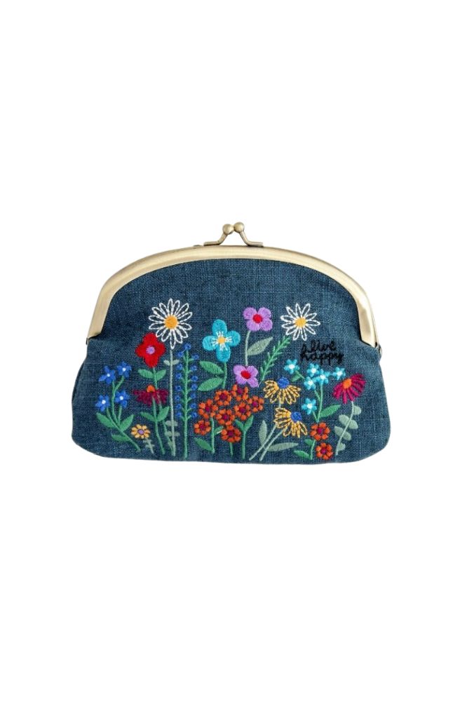 Double Kisslock Coin Purse Blue, Retro Bohemian Style