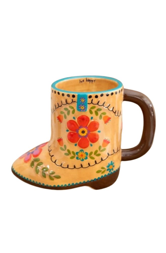 Folk Art Boot Novelty Ceramic Mug, Boho Lifestyle