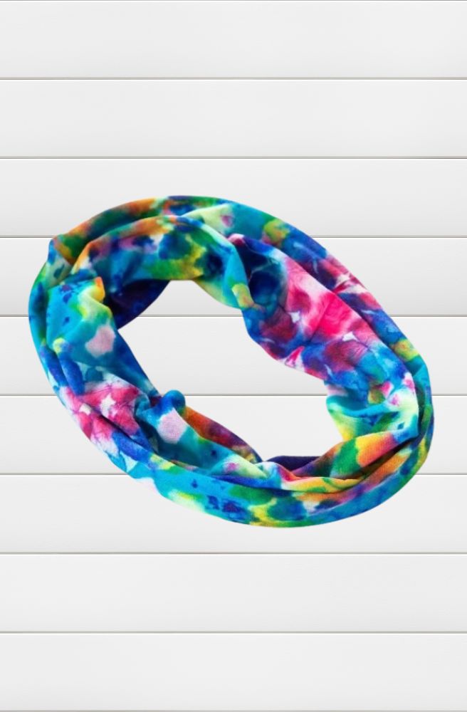 Boho Bandeau Half Blue Rainbow Tie Dye, Stretch Knit Headband