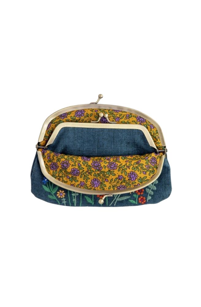 Double Kisslock Coin Purse Blue, Retro 70s