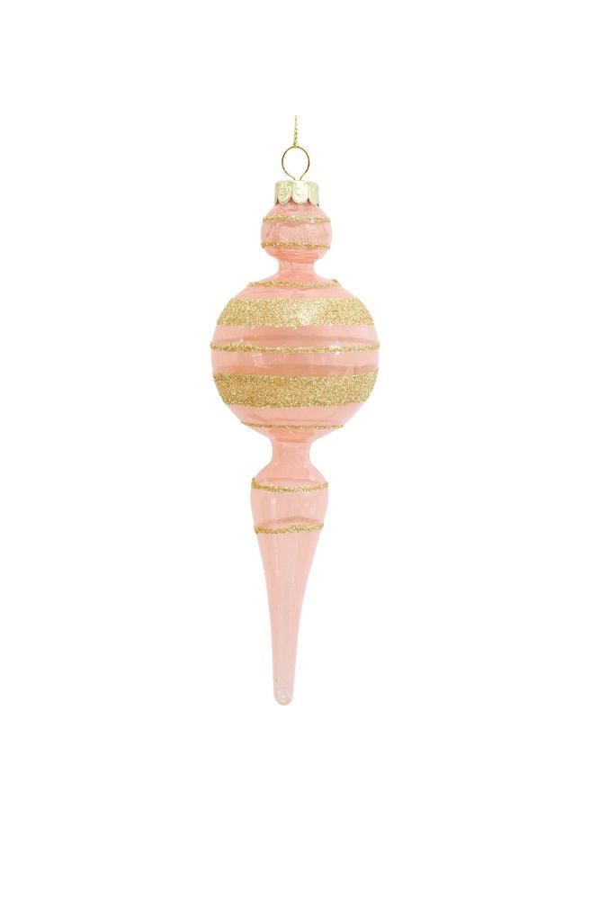 Glass Drop Ornament Crepe Gold, Pink Glass Christmas Tree Ornament Boho Style