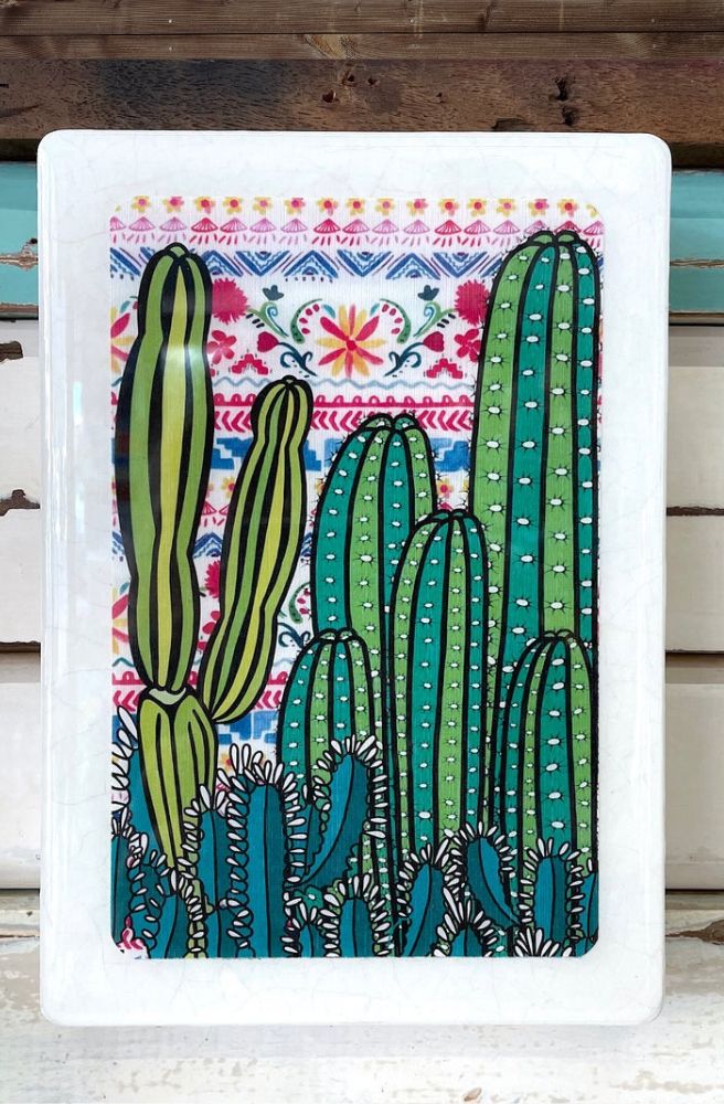 boho resin cactus art work home decor