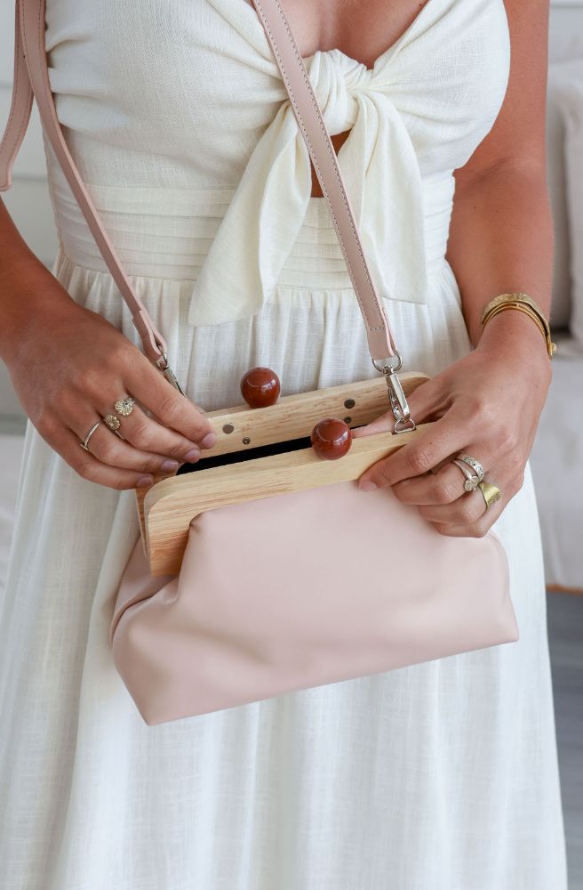 Wood Frame Clutch, Dusty Pink Colour