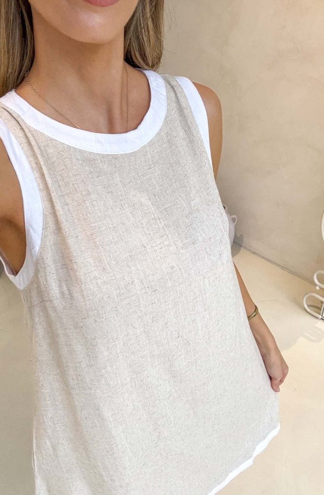 Akira Dress Natural, Contrast white binding