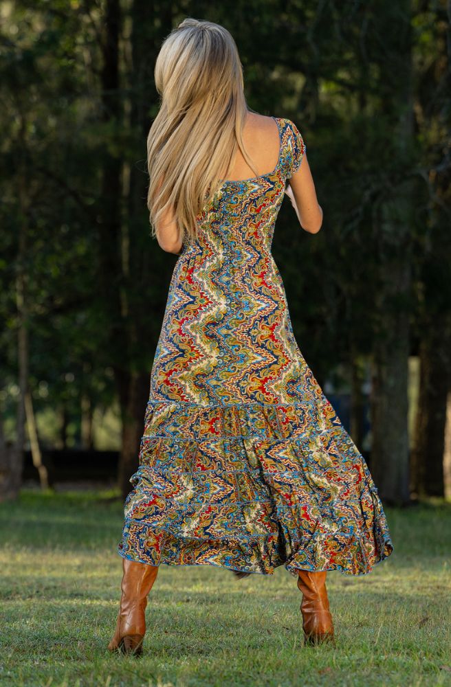 Aurora Rosa Dress, Rear View Tiered Skirt