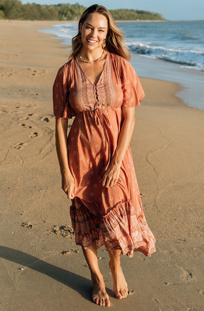 Bazaar Boho Dress, Women's Boho Style Midi Dress