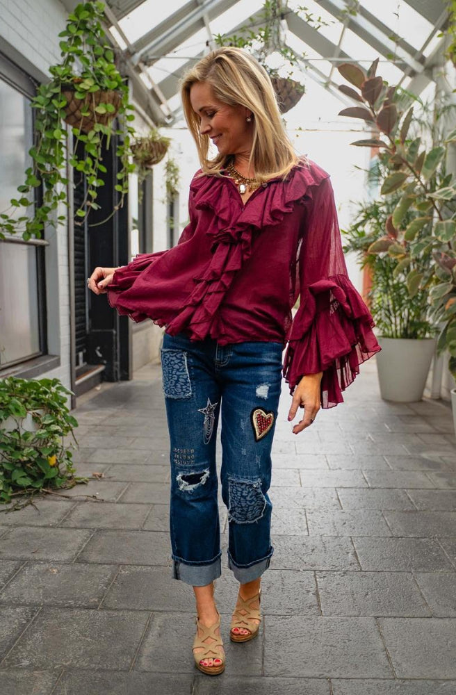 Bestie Heart Jeans, Stretch Denim, Dark Blue