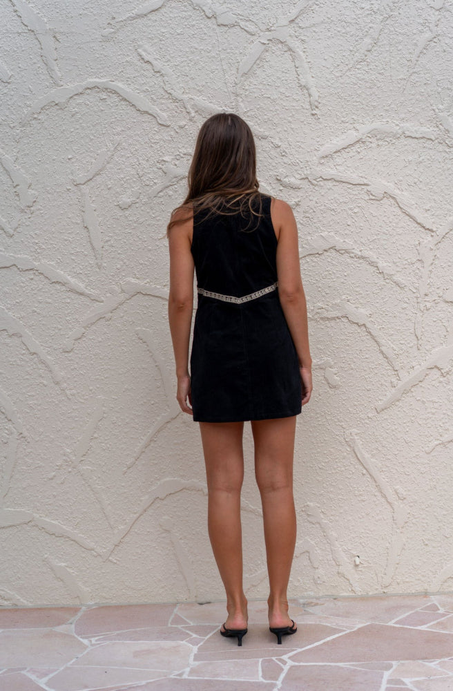Black Cord Mini Dress, Rear View