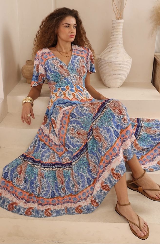 Blue Mirage Maxi Dress, Easy-Wear Boho Maxi for Everyday Styling