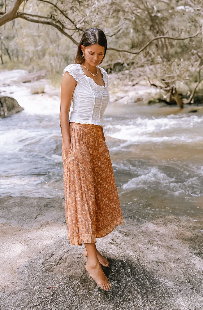 Brown Bayou Drifter Pants, Midi Length Side View
