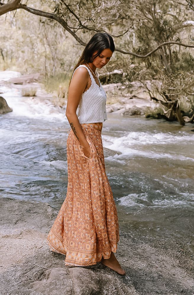 Brown Bayou Drifter Pants, Full Length Side View with Pockets