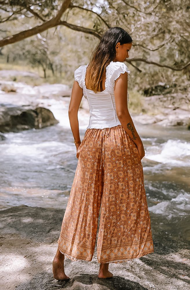 Brown Bayou Drifter Pants, Midi Length Rear View