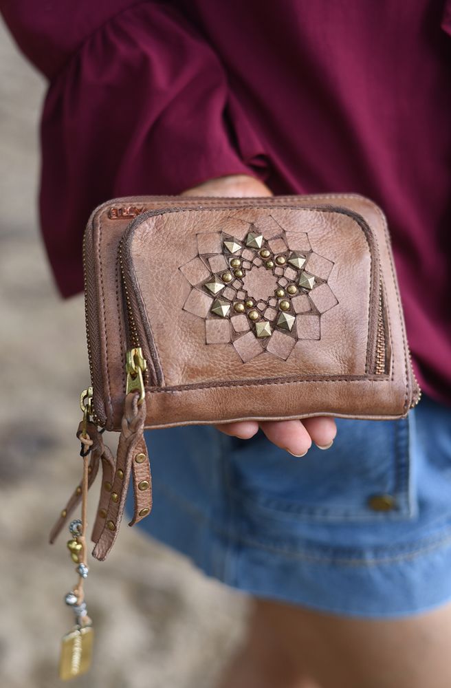 Carerra Wallet Taupe, Women’s Leather Wallet with Boho Detailing