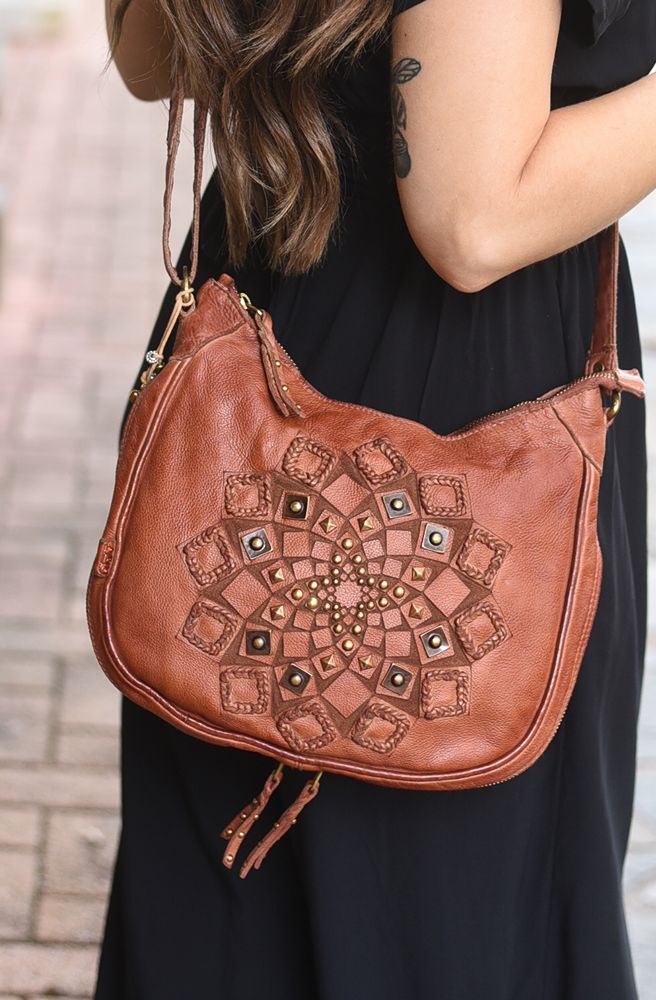 Carerra Zip Round Bag Tan, Handmade Leather Crossbody